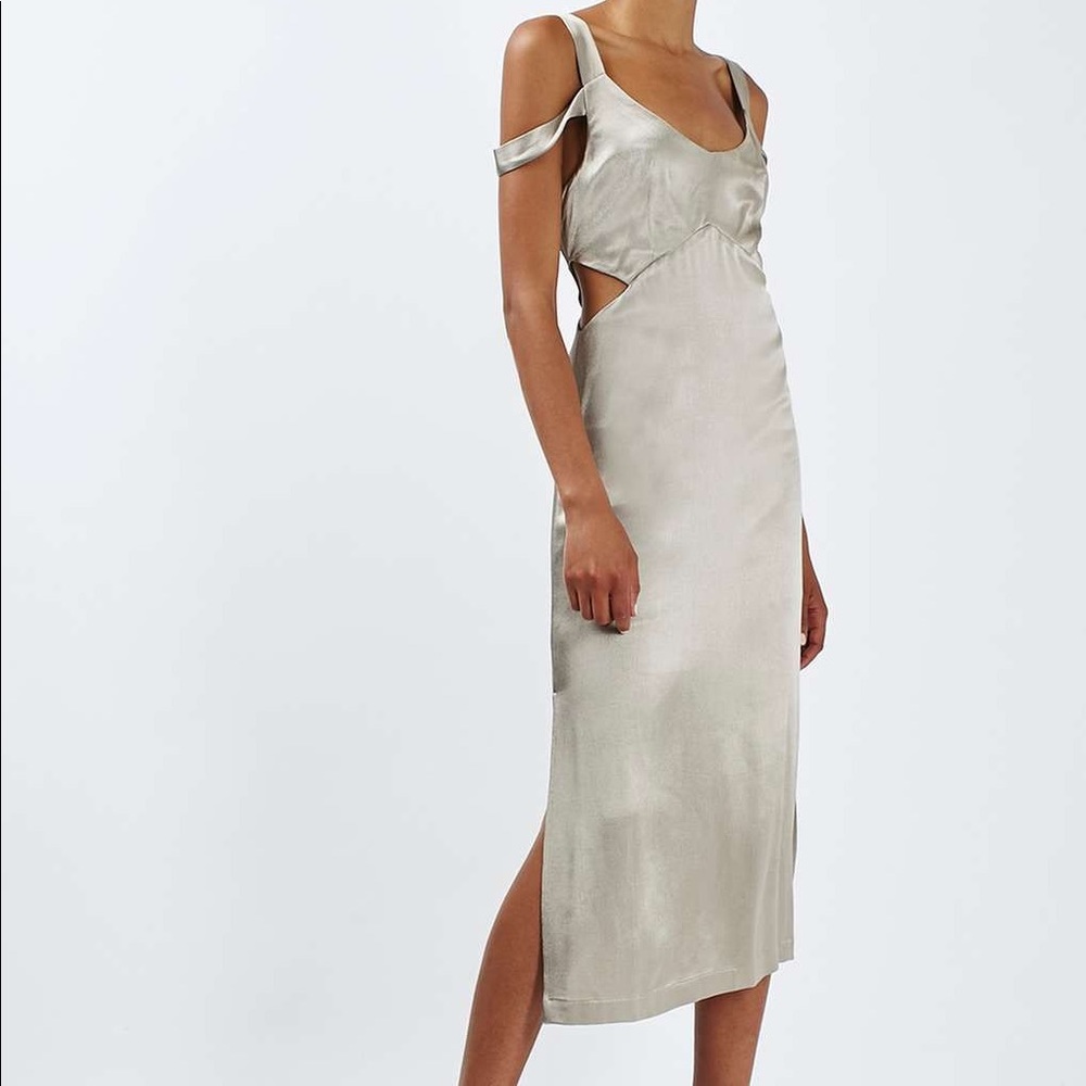 Topshop Gold Satin Midi Dress cutout petite NWOT